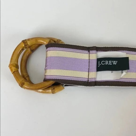 Rare J.Crew S / M Vintage Belt Bamboo Buckle Striped Lavender Brown Ivory - Picture 3 of 11